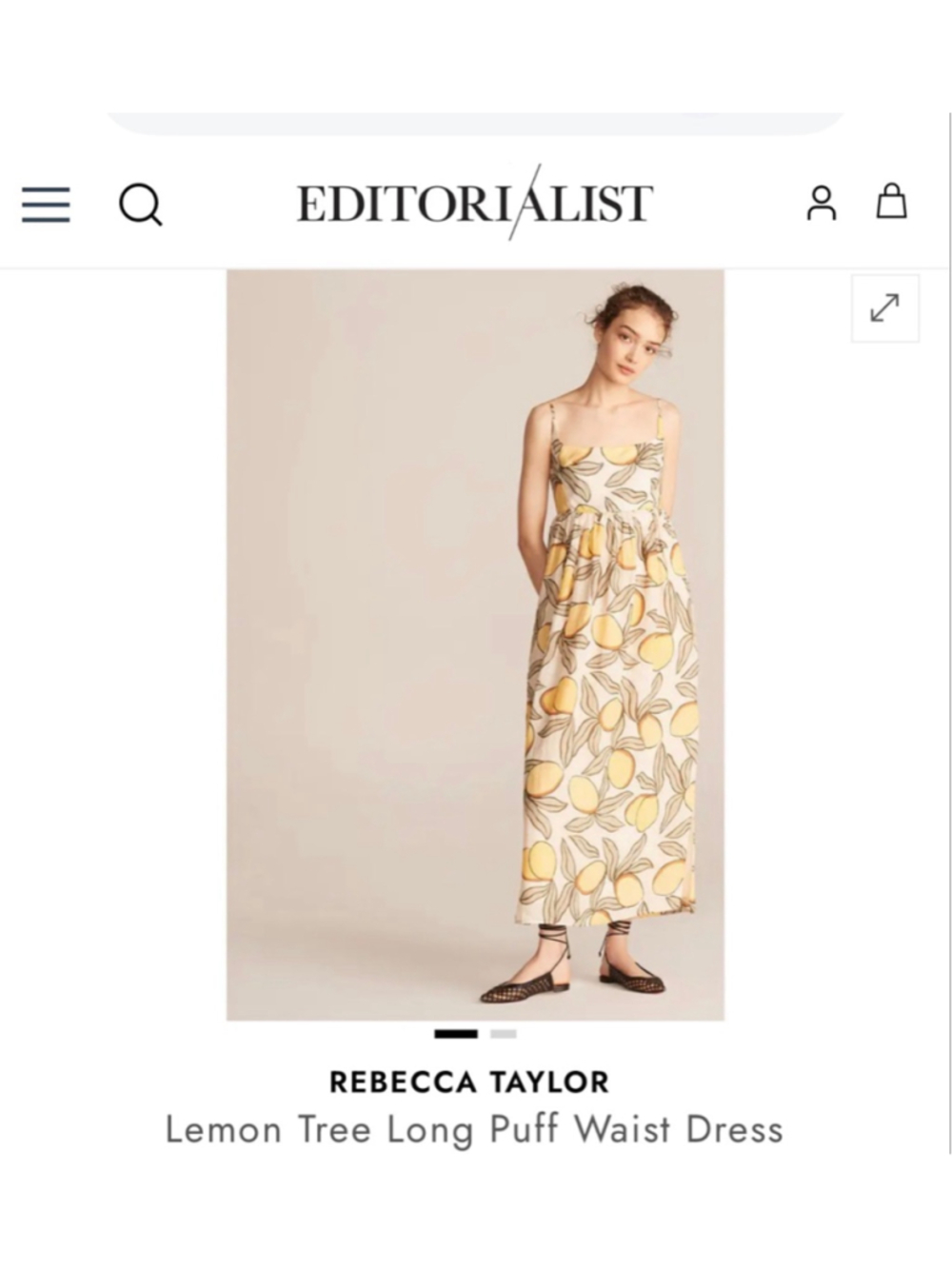 Women's Rebecca Taylor Lemon Tree Long Puff Waist Maxi Dress 4 Beige Yellow